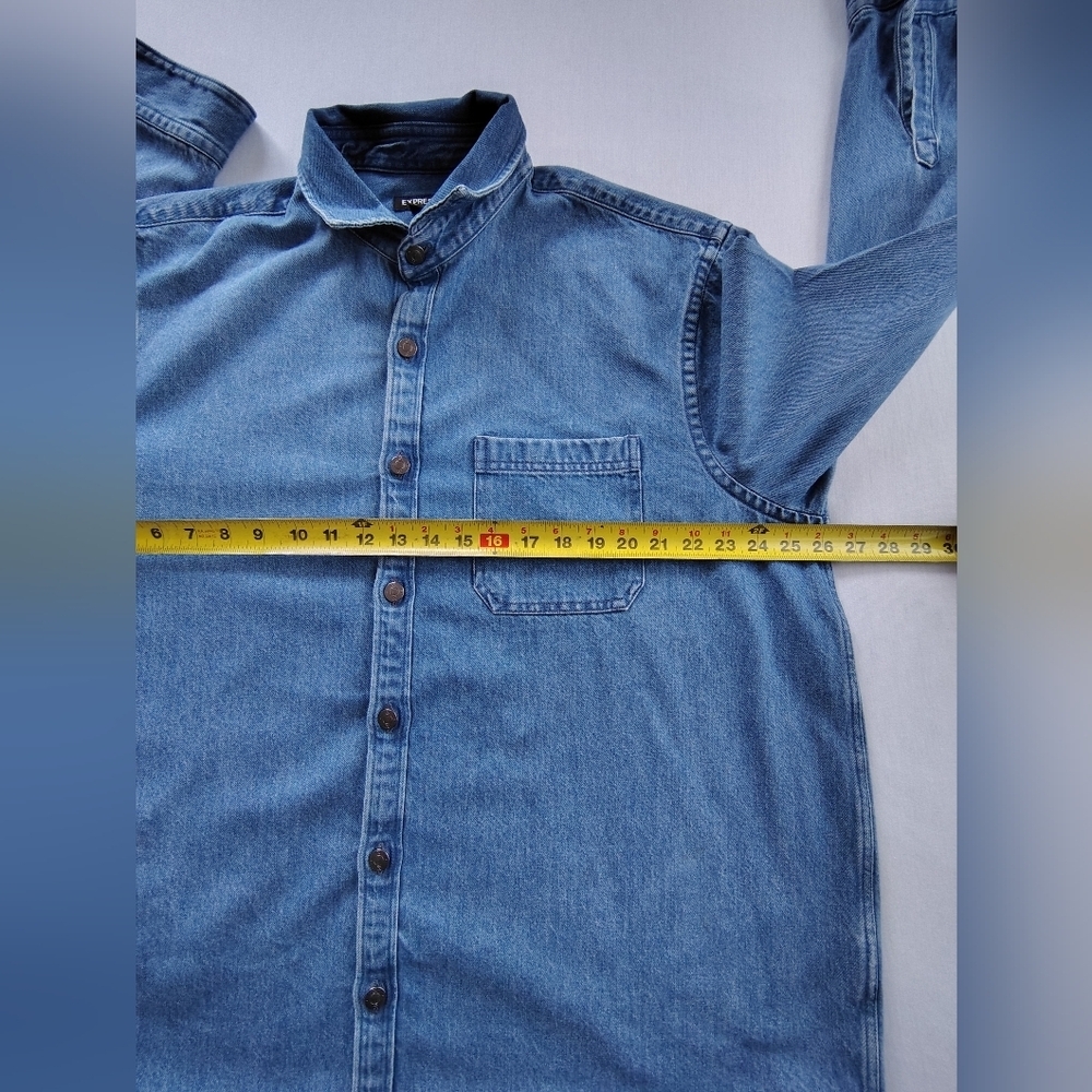 Express Blue Button-Up Denim Shirt Size XL - Picture 4 of 8